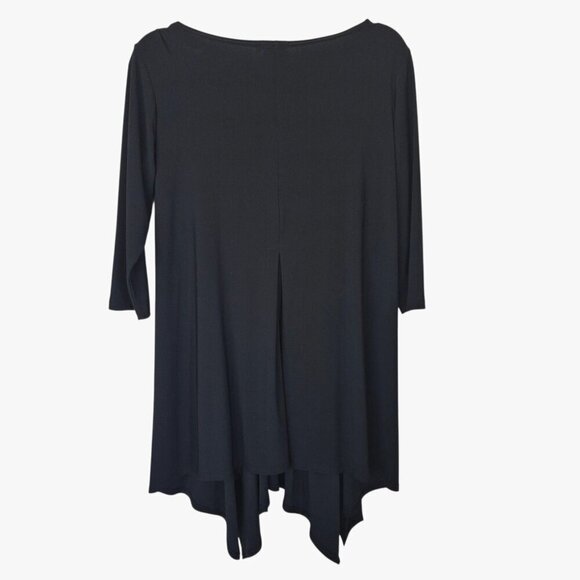 Sympli Black Jersey V-Neck 3/4 Sleeve Tunic Top Asymmetrical Hem - Picture 2 of 7